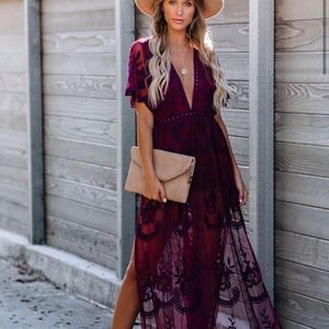 Wine Lace Maxi Romper